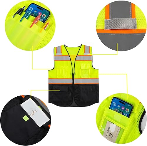 Miniatura 3 de Chaleco de seguridad reflectante de malla con logotipo personalizado con cremallera Chaleco de alta visibilidad para construcción al aire libre Ropa