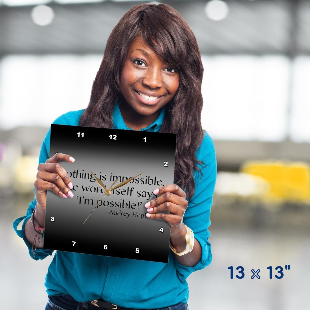 3dRose dpp_130255_2 Nothing is Impossible, The Word Itself Says 'I'm Possible'!, Audrey Hepburn Wall Clock, 13 by 13-Inch