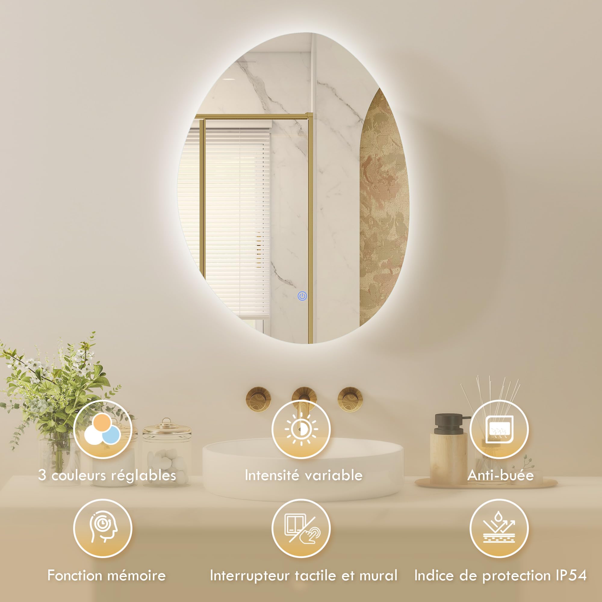 HOMCOM Armoire murale salle de bain avec miroir et éclairage LED, 50x14x70cm, meuble salle de bain à anti-buée, 3 températures de lumière, étagères réglables, minuterie, porte à fermeture douce, blanc