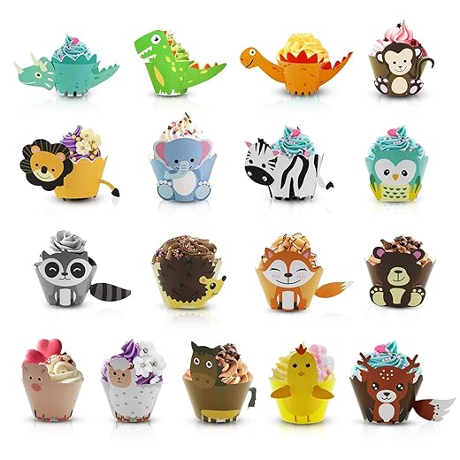 48 Stück Tier Cupcake Wrapper, Tier Kuchen Dekoration, Tier Muffinförmchen Tier Kuchen Muffins Dekoration Verpackung für Kinder Dschungel Geburtstag Party Geburtstag Deko(17 Modelle)