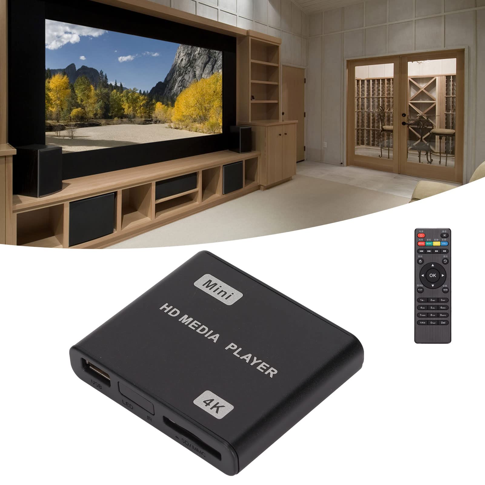 Odtwarzacz multimedialny 4K HD, odtwarzacz wideo Full HD Pilot na podczerwień 100‑240 V dla domu(#3)