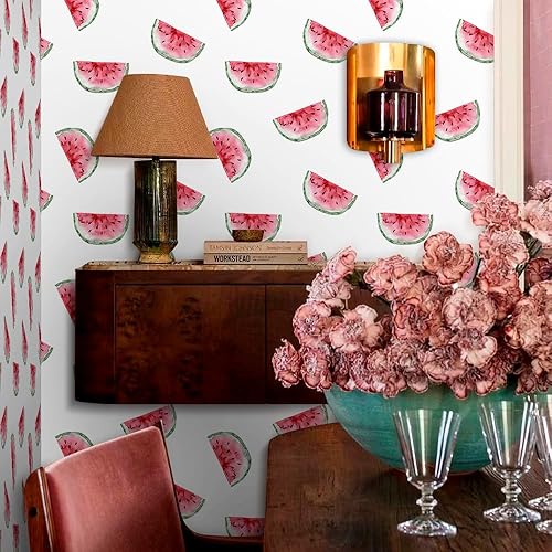 Miniatura 6 de Papel tapiz de sandía en blanco de 18 x 236 pulgadas, papel de contacto de frutas de verano, fácil de despegar, vintage, autoadhesivo, extraíble,