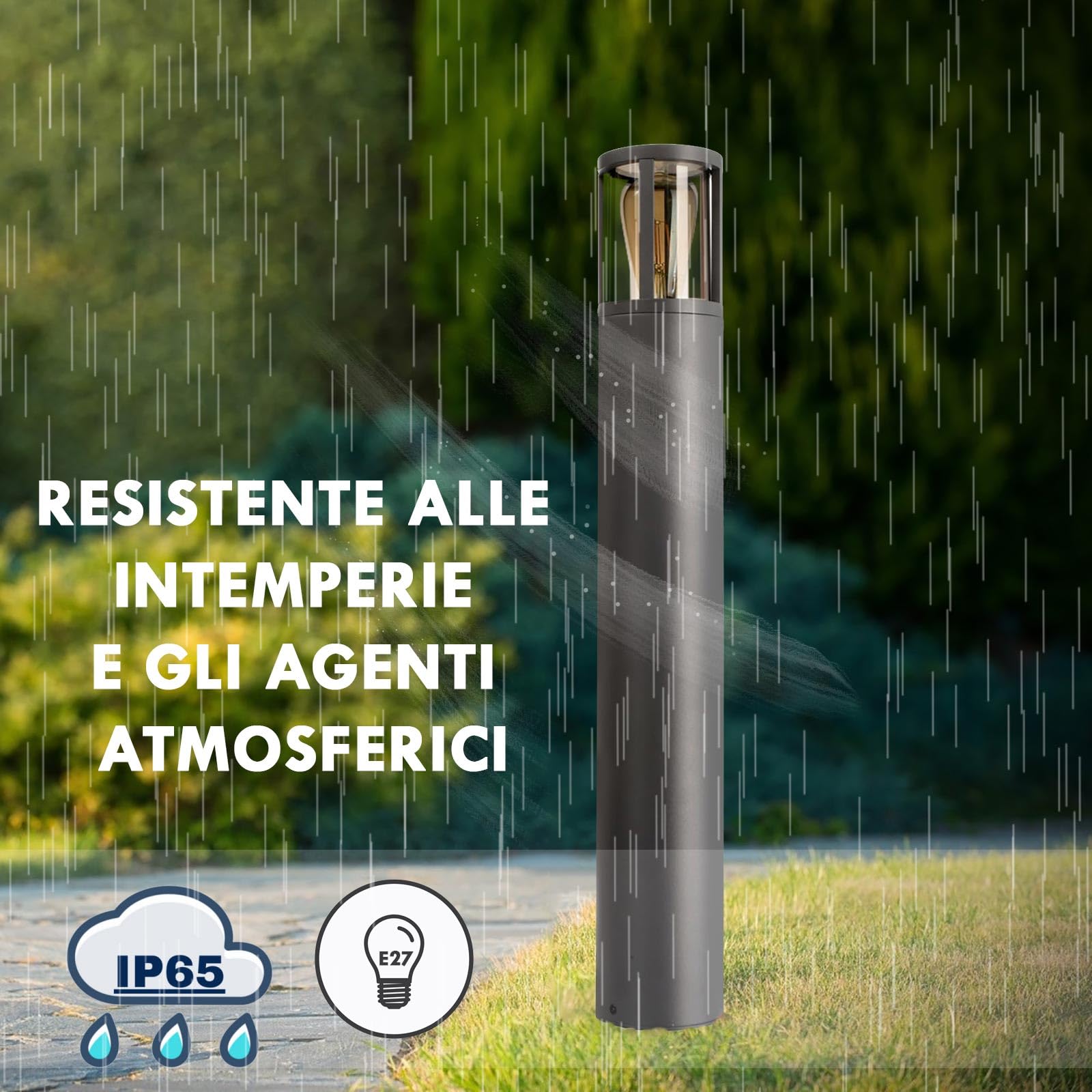 Planetitaly FACADO II ROUND Lampione LED giardino IP65 attacco 1x E27 max 20W palo luminoso luce esterni cortile sentiero viale parco 230V AC diffusore trasparente fumè (Grigio, 65 cm)