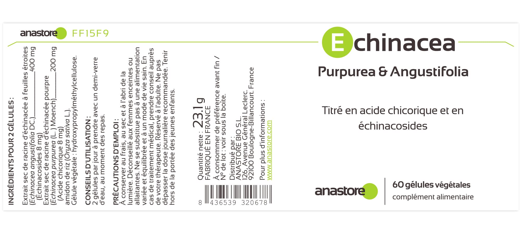 Echinacea Purpurea & Angustifolia * 300 mg / 60 gélules * Titré en échinacosides (2%) et en acide chicorique (4%)