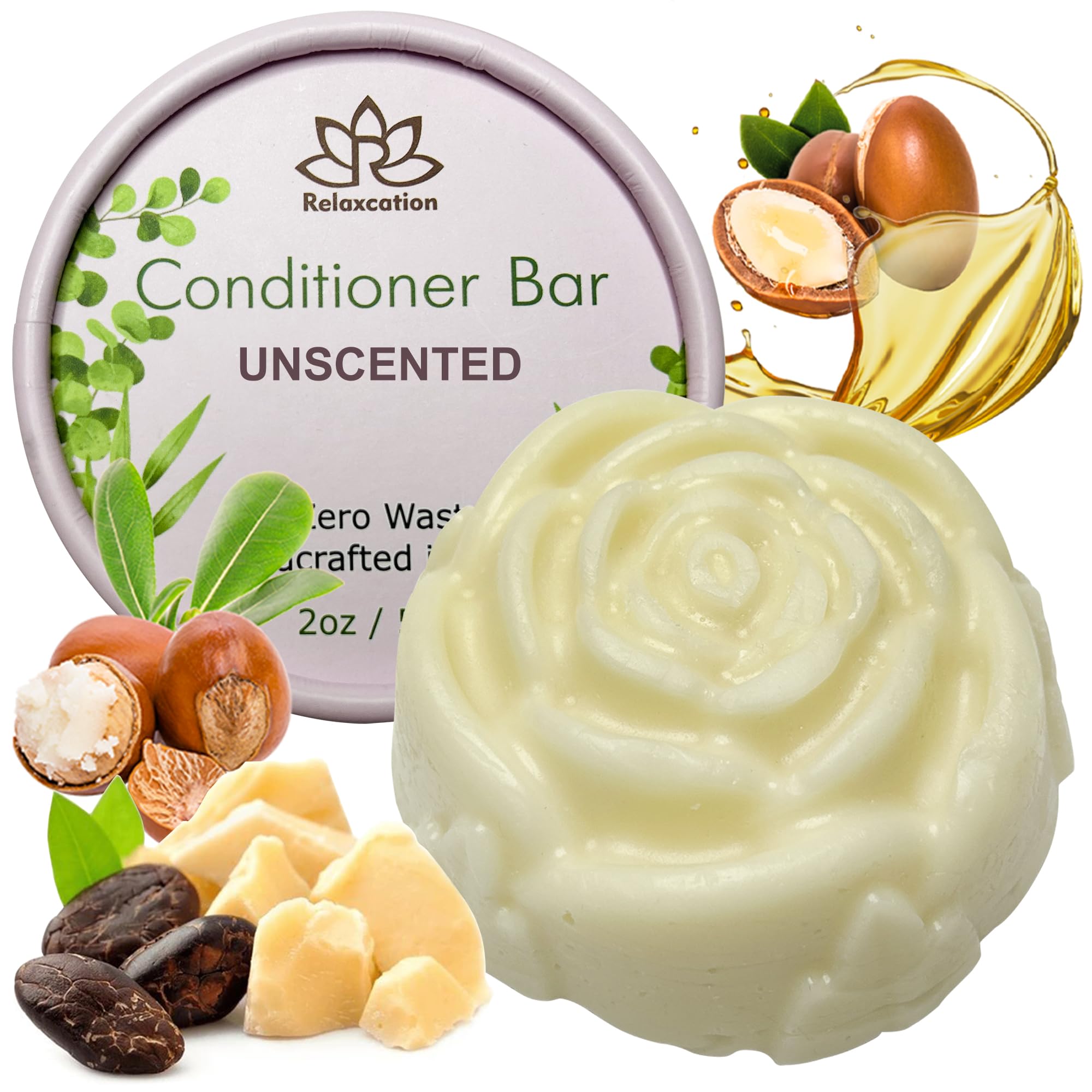 Organic Conditioner Bar For Damaged Hair | Repair & Nourish | Unscented, Softening, Moisturizing | Shea, Argan & Jojoba Oils - Handmade in USA for