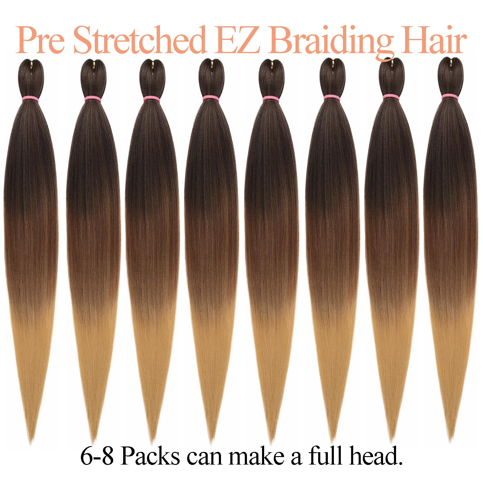 Mscat 26 Inch 8 Packs Pre Stretched Braiding Hair Three Tones Pre Stretched Braiding Professional Synthetic Prestretched Crochet Braids Hair Extension Hot Water Setting Yaki Texture (1B3027#) - Image 4