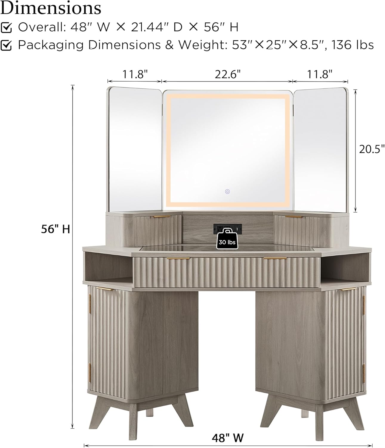 T4TREAM Vanity Desk Dimensions