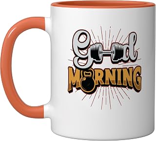 Good Morning Gym Workout Motivation Ceramic Mug, Orange/White