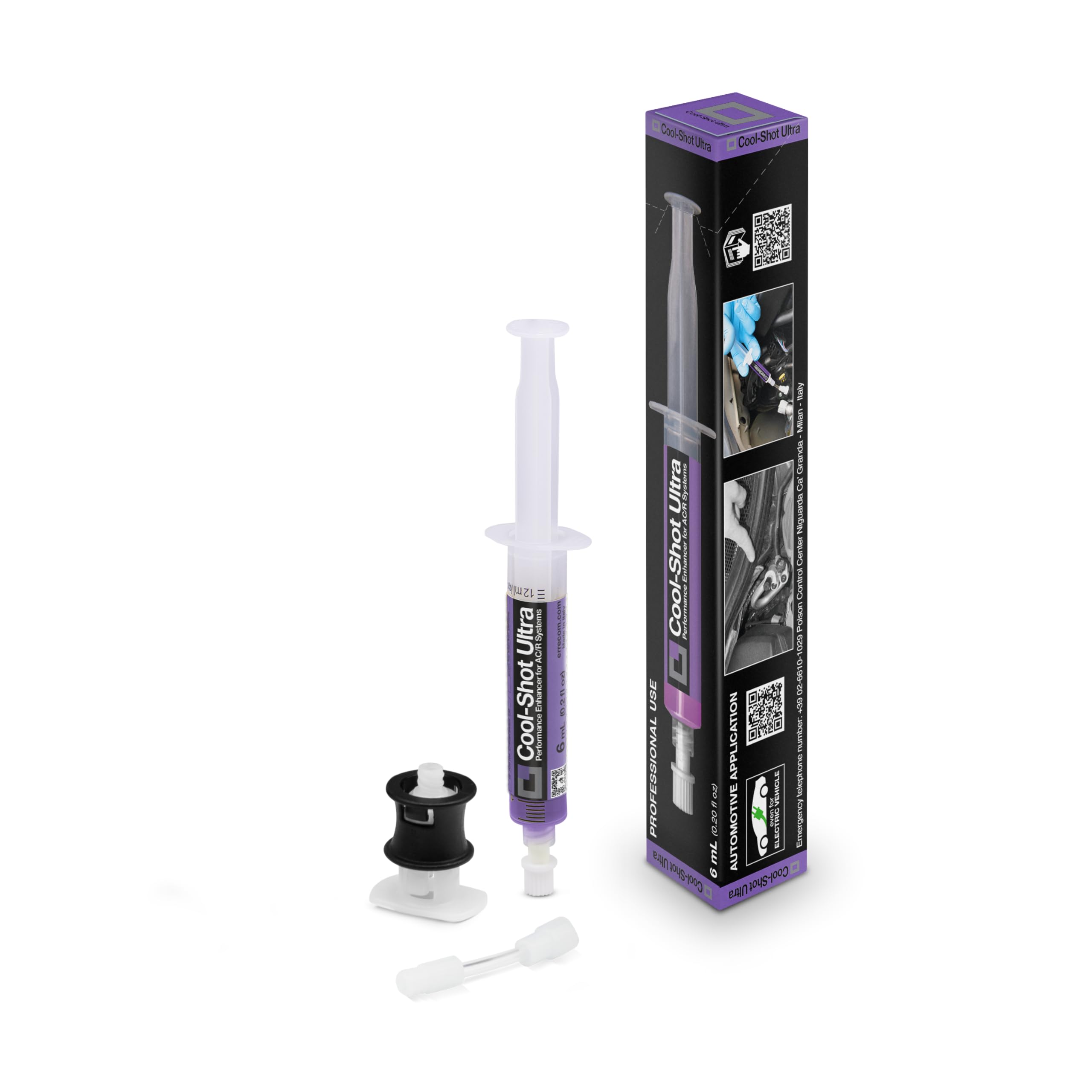 ERRECOM Cool-Shot Ultra, Additivo per Ripristinare l’Efficienza Originale degli Impianti di Climatizzazione Auto, siringa da 6 mL, Include Adattatore per Gas refrigerante R134a