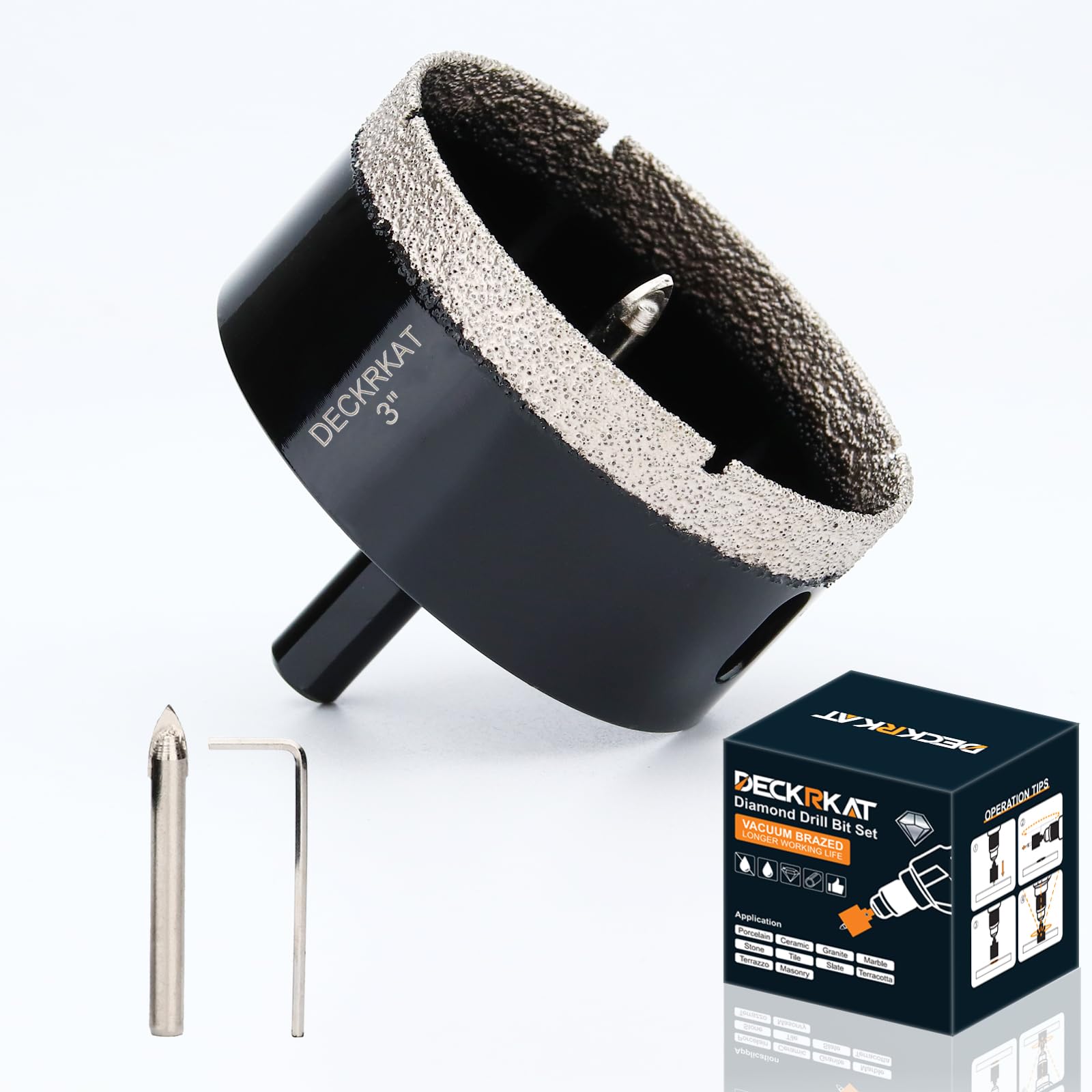 3 inch Diamond Hole-Saw Bits with Pilot Drill Bit -3" Diamond Tipped Tile Hole Saws with Guiding Bit Accurate Drilling for Porcelain Tile Ceramic