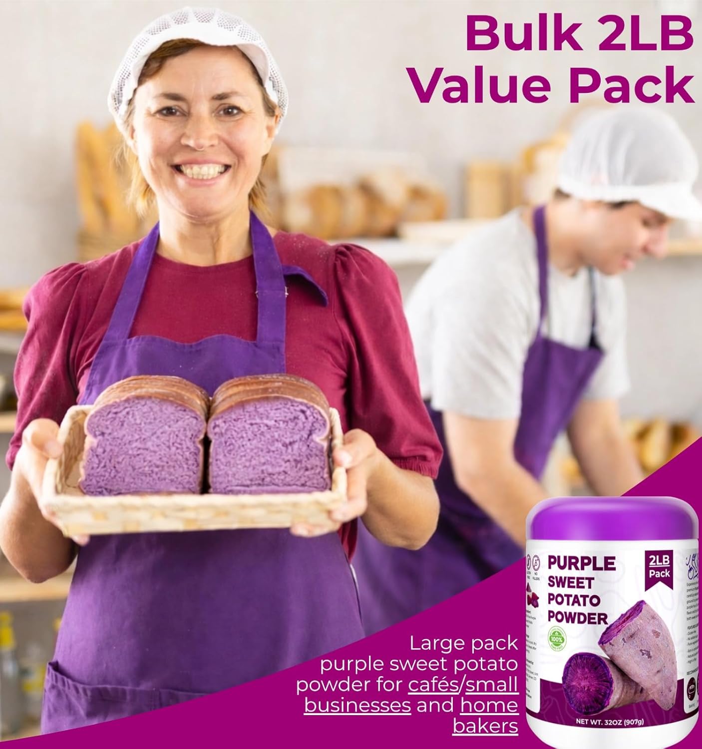 2LB Purple Sweet Potato Powder Bulk - 100% Natural Purple Food Coloring Value Pack for Cakes, Cookies, Breads, Frosting & Drinks｜Vegan, Additive-Free｜Resealable Jar (907g)