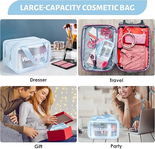 Miniatura 6 de Bolsa de ducha translúcida mate, bolsa de aseo de viaje con asa práctica, bolsas de cosméticos de viaje de gran capacidad para mujeres ravel y baño,