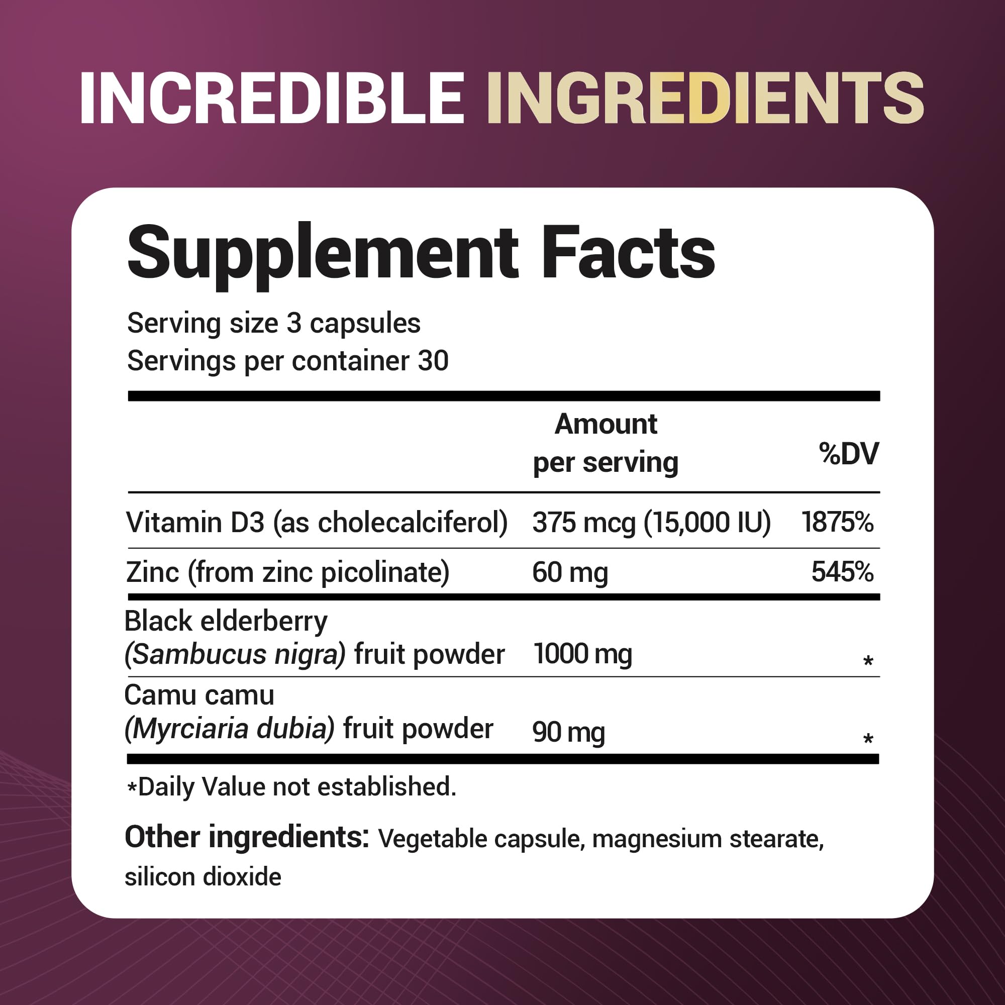 Dr. Berg Black Elderberry Capsules (Advanced Immune Support*) with 15,000 IU Vitamin D, 60 mg of Zinc, & 90 mg of Camu Camu - (4-in-1) Sambucus Elderberry Immune Support Supplement - 90 Capsules — Amazon image 8