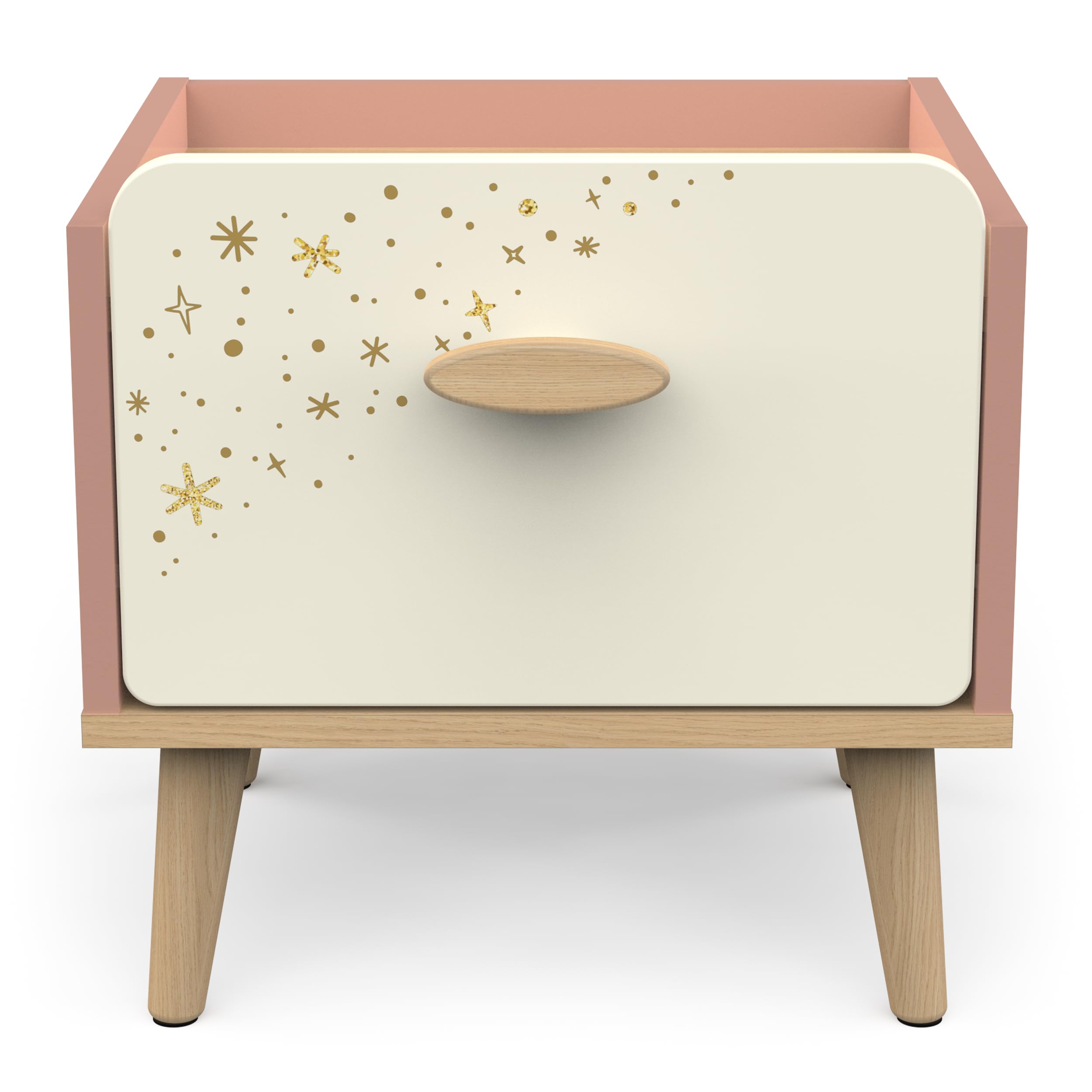 Demeyere Table de Chevet Enfant 1 Tiroir Rose et Blanche – Peinture Non Toxique – Petite Table de Nuit 40x40x36cm – Meuble de Chambre d’Enfant – Gamme Suzie