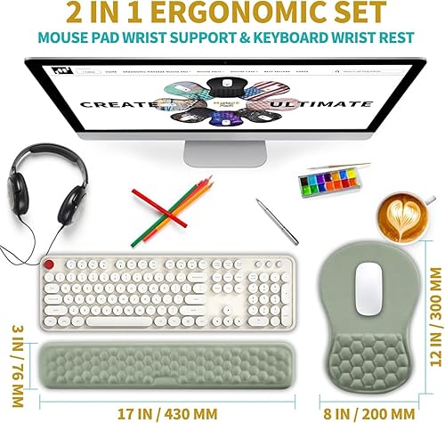 Miniatura 2 de Hokafenle Juego de alfombrilla de mouse ergonómica 2 en 1 con soporte para muñeca y reposamuñecas para teclado de computadora, con diseño de gel