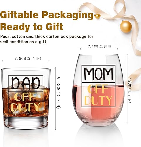 Miniatura 2 de ONEHAUS Regalo del día de San Valentín para papá y mamá, papá y mamá fuera de servicio Juego de copas de whisky y copas de vino sin tallo, regalo
