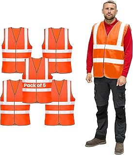 5 Pack of Plain Hi Visibility Reflective Safety Vest for Men & Women Fluorescent Waistcoat for Outdoor Running Walking Motor Bicycle Drivers -Class 2