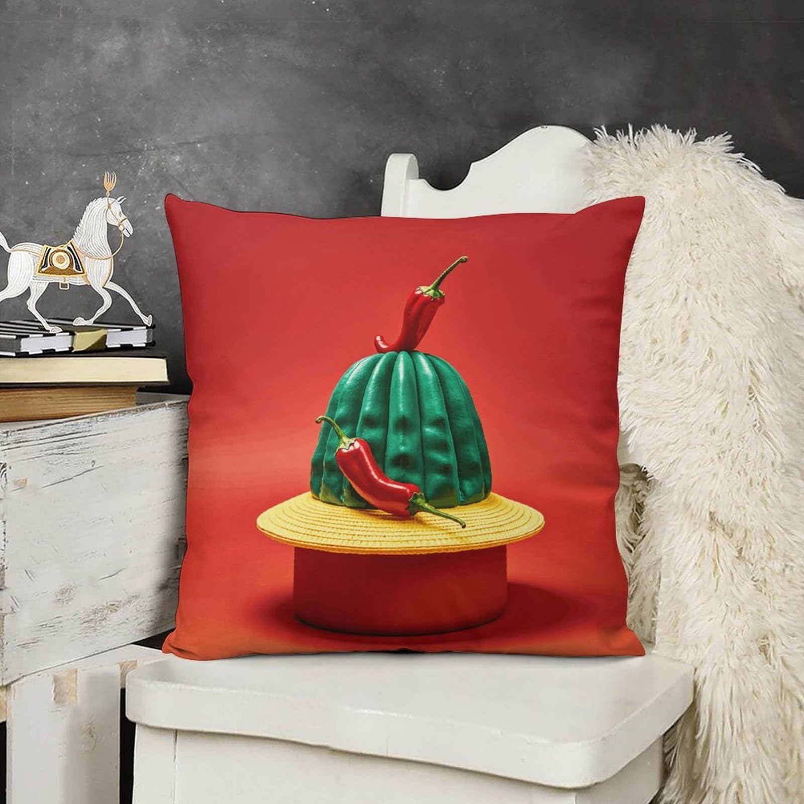 FodPand Decorative Hat and Chili Pepper Throw Pillow Covers 18x18 Soft Plush Cozy Cushion Cases with Invisible Zipper Body Pillowcase Square Accent Pillow Shams for Couch Sofa Bedroom Living Room