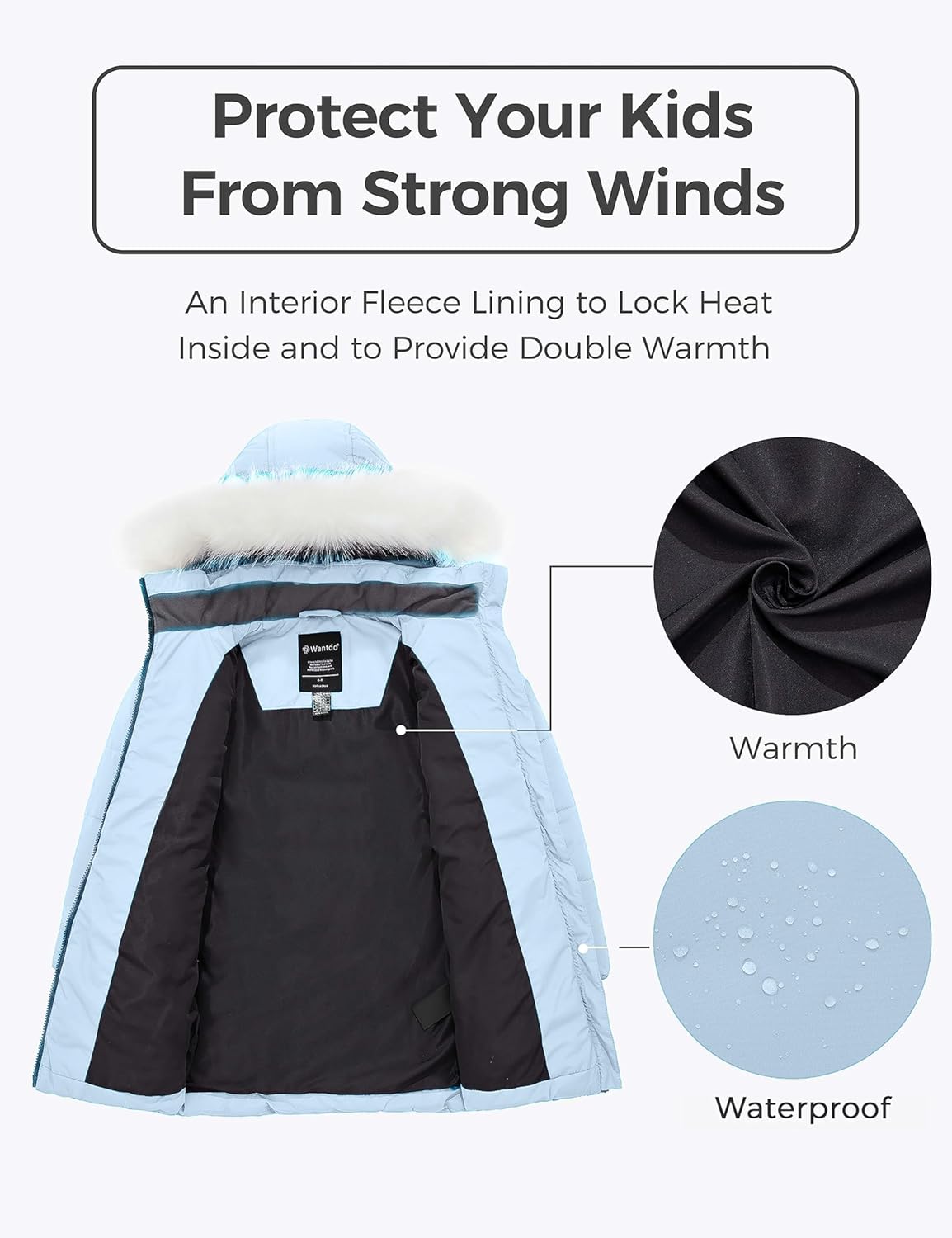 wantdo Girl's Winter Coat Waterproof Long Puffer Jacket Warm Parka with Faux Fur Hood - Image 5