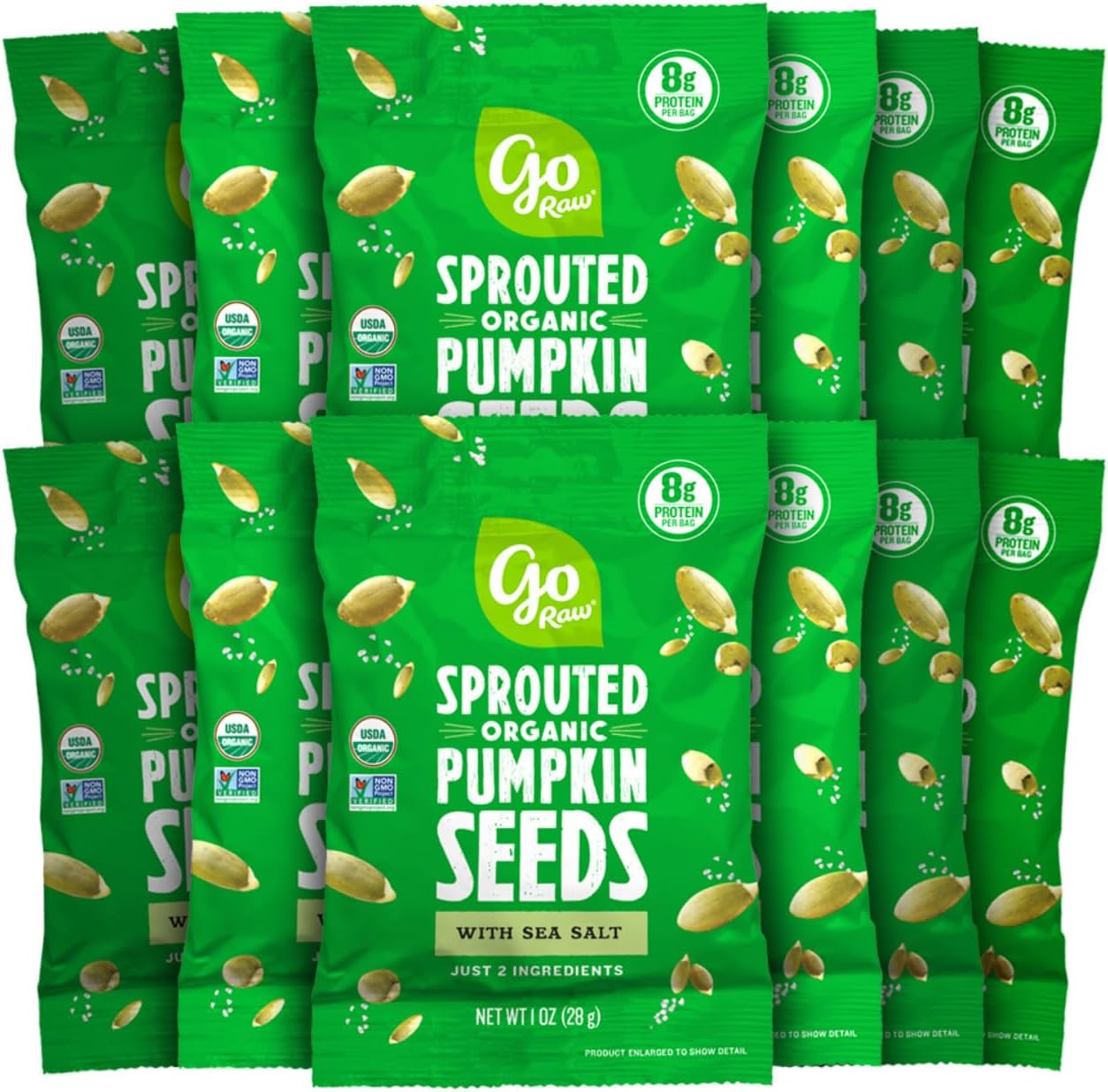 Go Raw Organic Sprouted Pumpkin Seeds, 1 oz, 12 Pack, Sea Salted, Keto, Kosher, Superfood