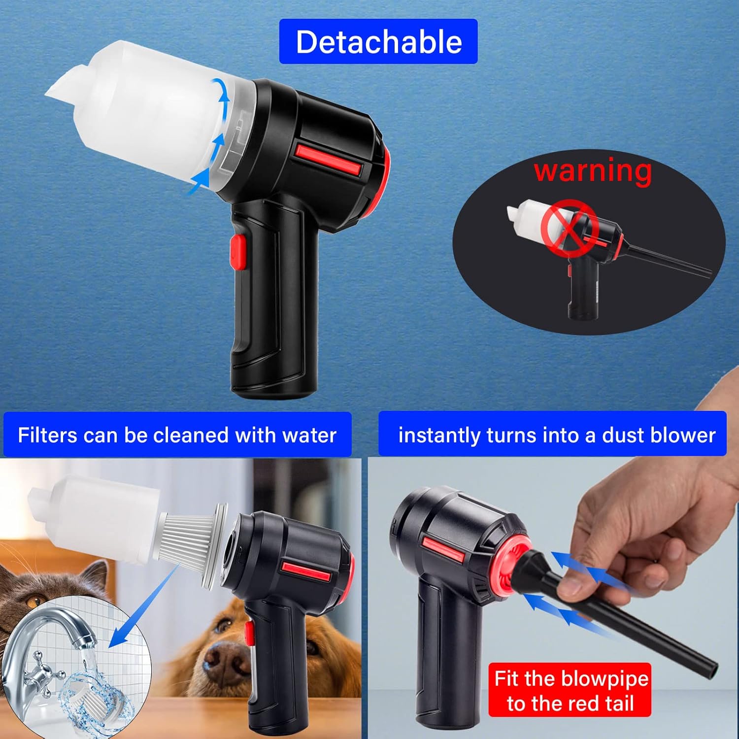 Meudeen Electric Air Duster for Keyboard Cleaning, Cordless Air Duster Computer Cleaning, Compressed Air Duster & Mini Vacuum Keyboard Cleaner 3-in-1, for Laptop, PC, Fan，Desk : Electronics