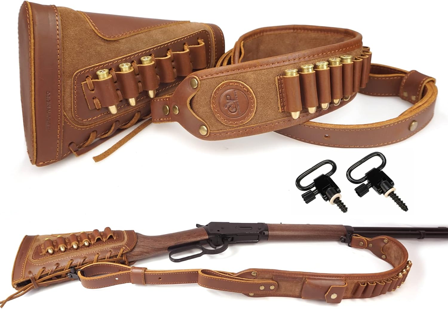 OXPANG Leather Cartridge Sling with Buttstock Ammo Holder for Rifles