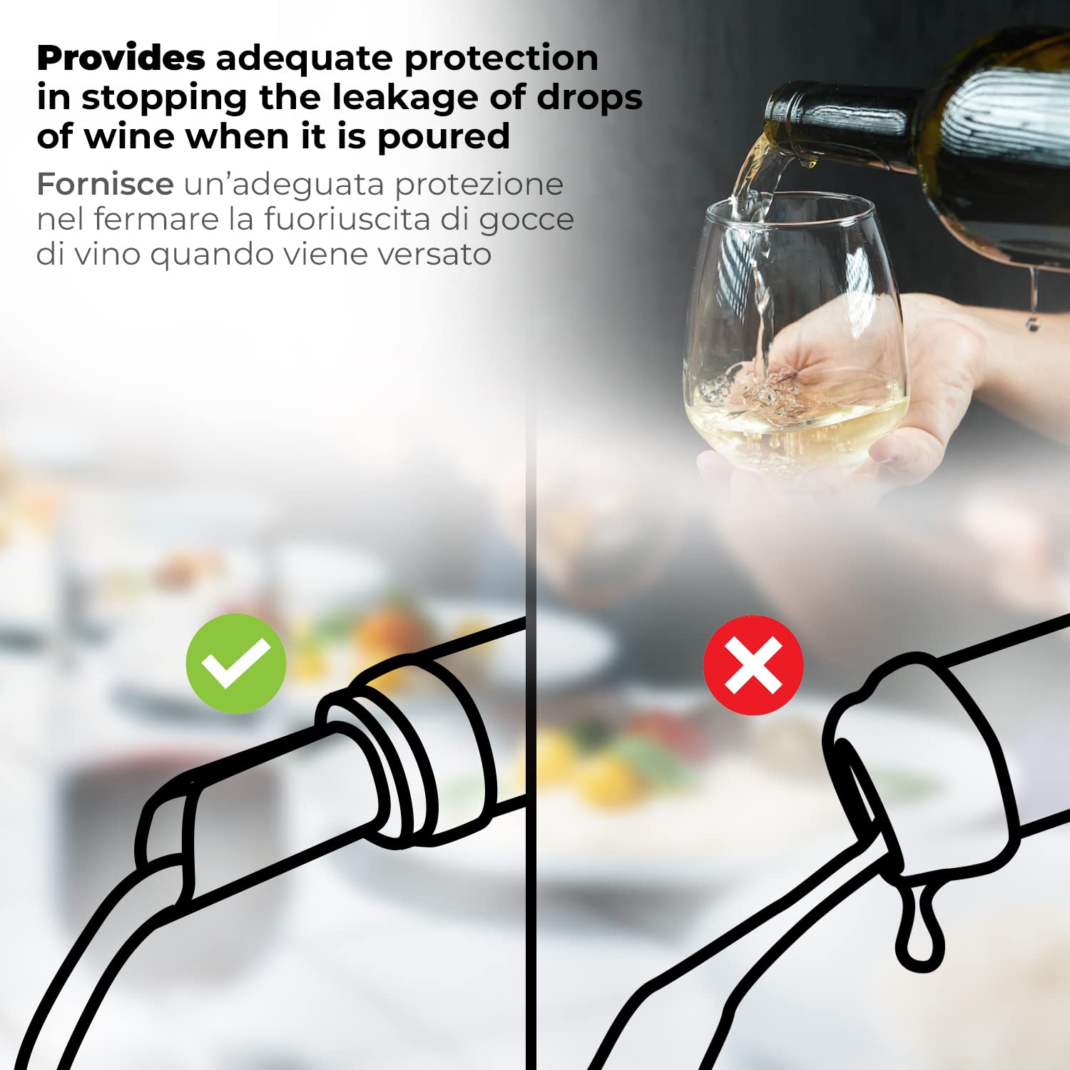 PRO WINE Protector De Goteo 15 Piezas | Vertedor Antigoteo Reutilizable Para Vino – Aro De Aluminio Que Evita Manchas En Mesa – Apto Para Aceite Y Vinagre (Pack Conveniente)