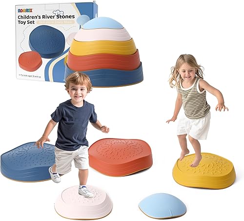 Balance Stepping Stones for Kids - 5pcs Vibrant and Nature-Themed Sensory Toys to Encourage Toddlers Balance & Gross Motor Skills for Indoor and