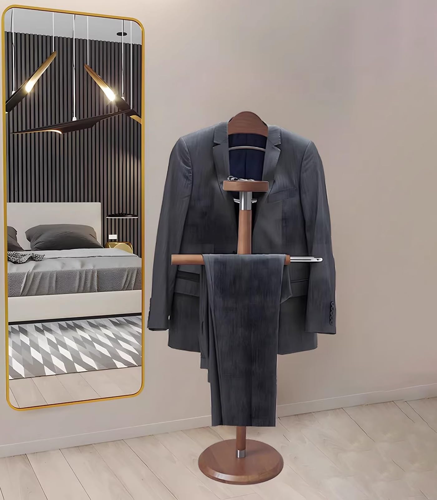 Ele Wood - Servomuto da uomo in legno massello con barra per pantaloni, per camera da letto, ufficio e soggiorno, in legno Ele Wood