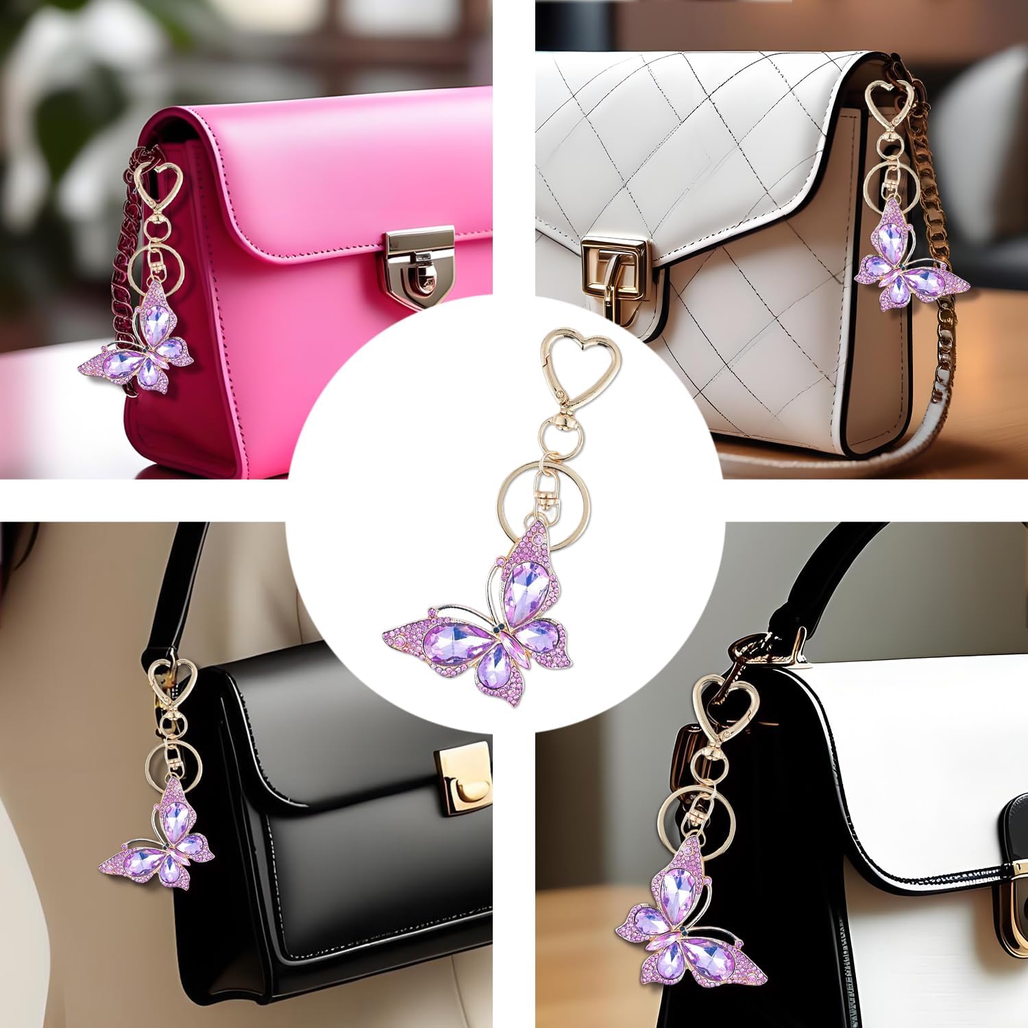 Aeiwjoi Crystal Butterfly Keychain Butterfly Purse Charm for Handbags Backpack Rhinestone Bag Charm Butterflies Accessories - Image 4