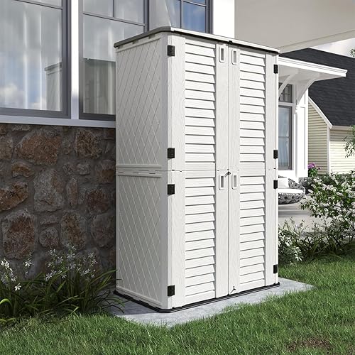 Miniatura 10 de KINYING Cobertizo de almacenamiento horizontal para exteriores, 47 pies cúbicos, de resina, resistente al agua, para jardínpatiopatios traseros