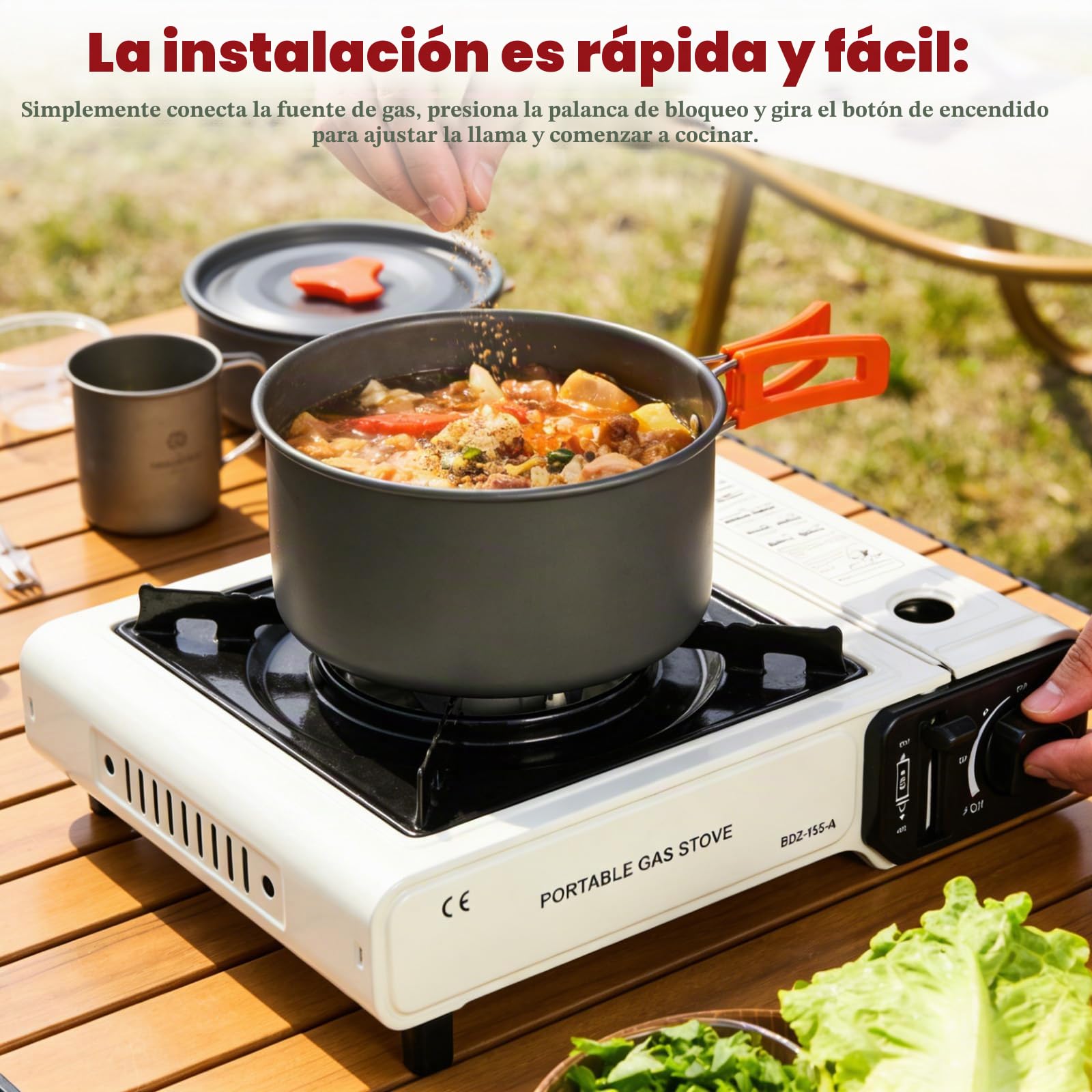 Camping Gas Portatil, Cocina de Gas Butano, Hornillo Camping Gas en Acero Inoxidable, Encendido Piezoeléctrico, Adecuado para Picnic, Camping, Exterior, Ideal para Emergencias, Blanco