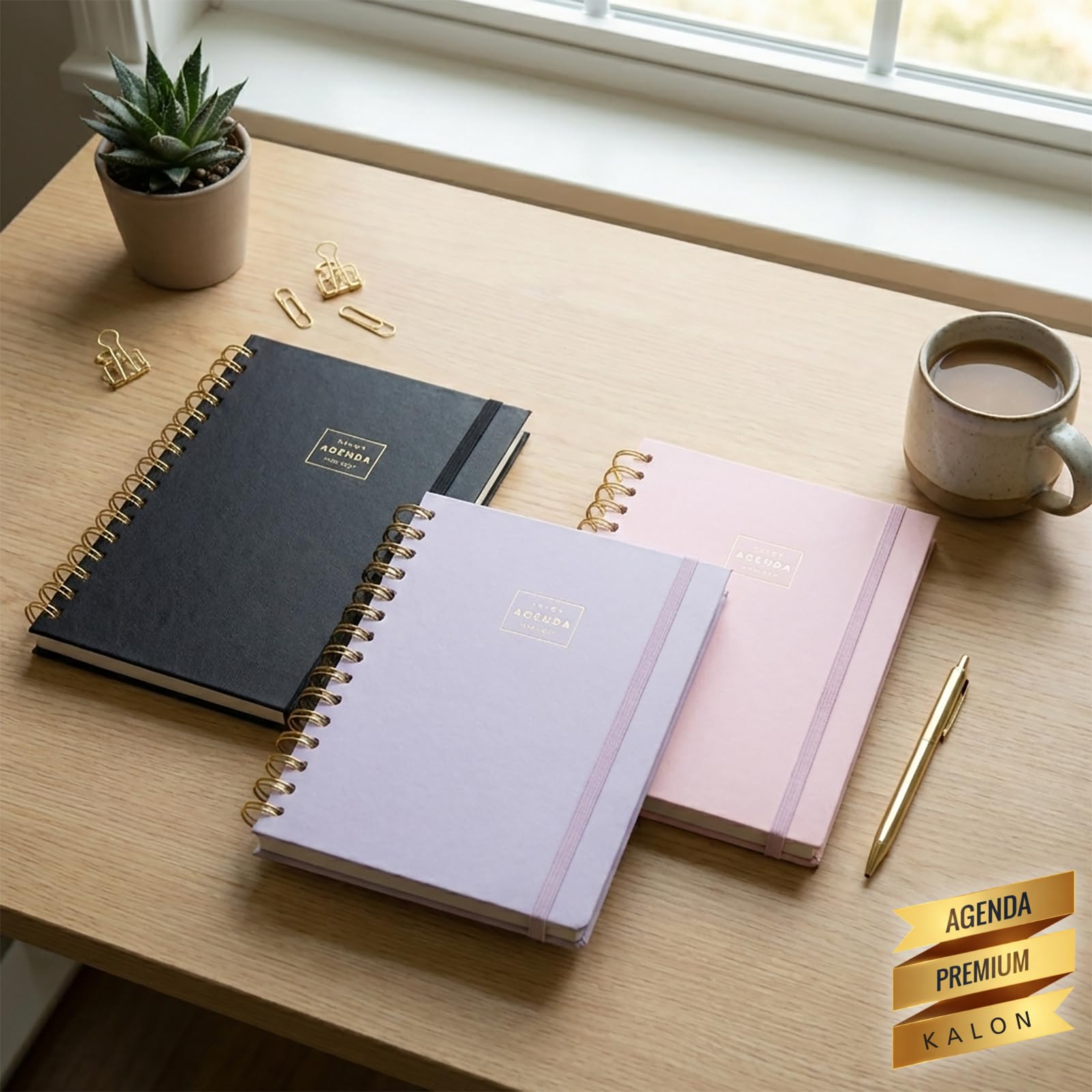 Agenda Scolaire 2026 2027 A5 17x21 cm Semaine Vue Couverture Simili Cuir Spirale Double Élastique Stickers Black Mousse