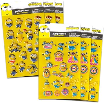 Minions Sticker Pack for Boys & Girls Bundle - 114 Puffy Stickers for Kids Birthday Party Decorations Goodie Bags | Despicable Me Minions Birthday Party Favors