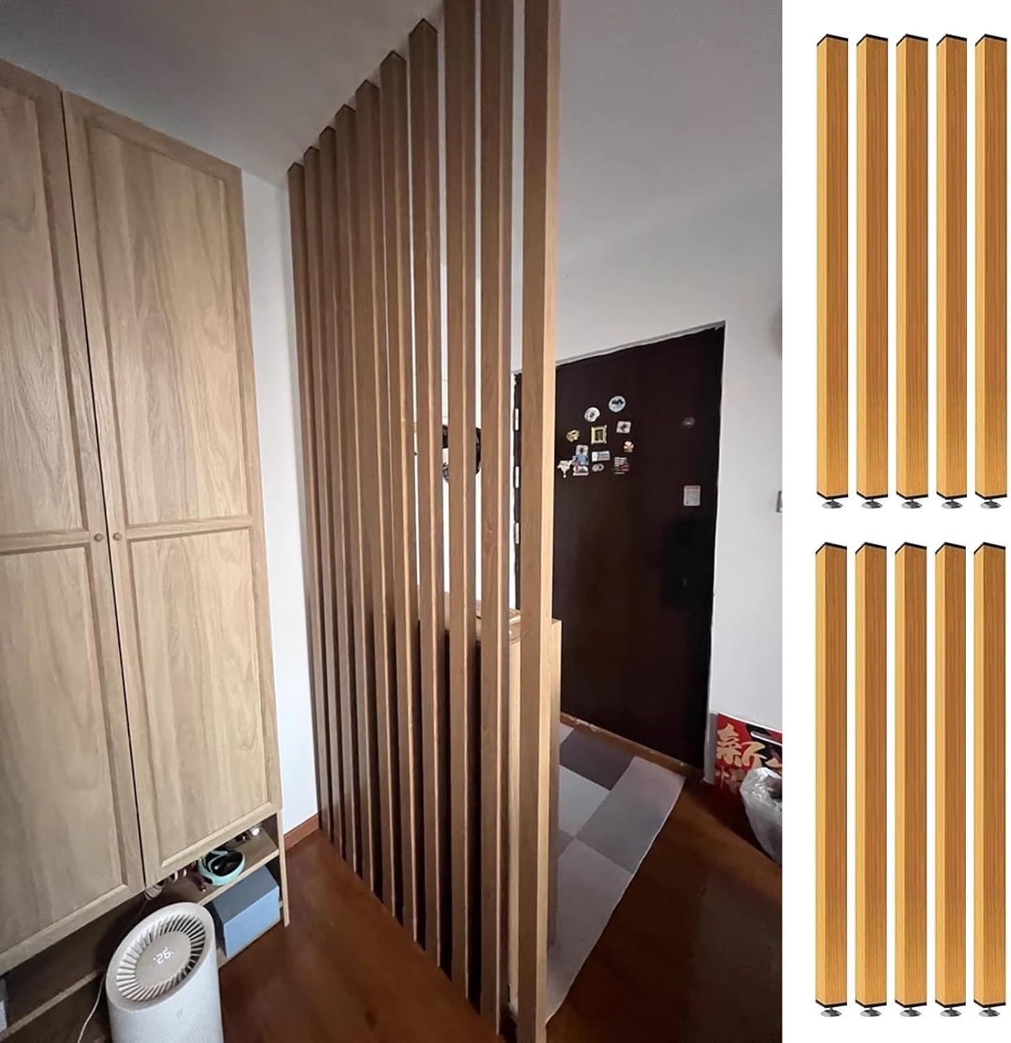 Separatore Ambienti da Pavimento a Soffitto, Set 10 Pannelli con Montanti Metallo & Accessori Completi(180cm/70.8in/5.9ft)