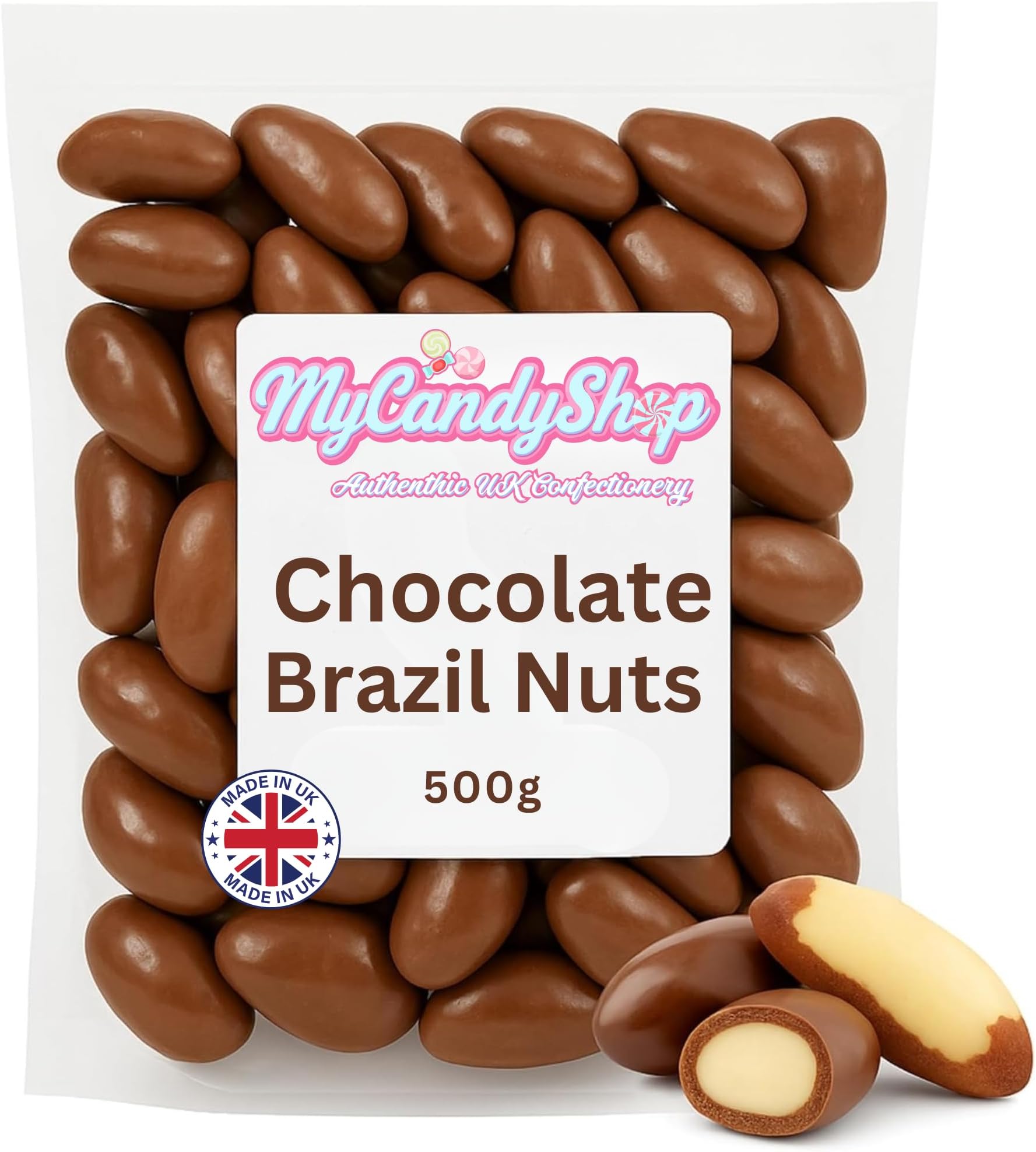 MyCandyShop Milk Chocolate Brazil Nuts 500g – Coated Whole Nuts Snack & Treat – British Confectionery Gift Box – Luxury Nut Selection – Nut Chocolate Brazil – Ideal Festive Hamper