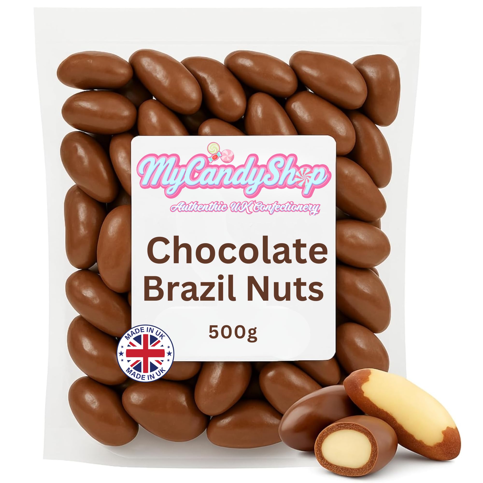 MyCandyShop Milk Chocolate Brazil Nuts 500g – Coated Whole Nuts Snack & Treat – British Confectionery Gift Box – Luxury Nut Selection – Nut Chocolate Brazil – Ideal Festive Hamper