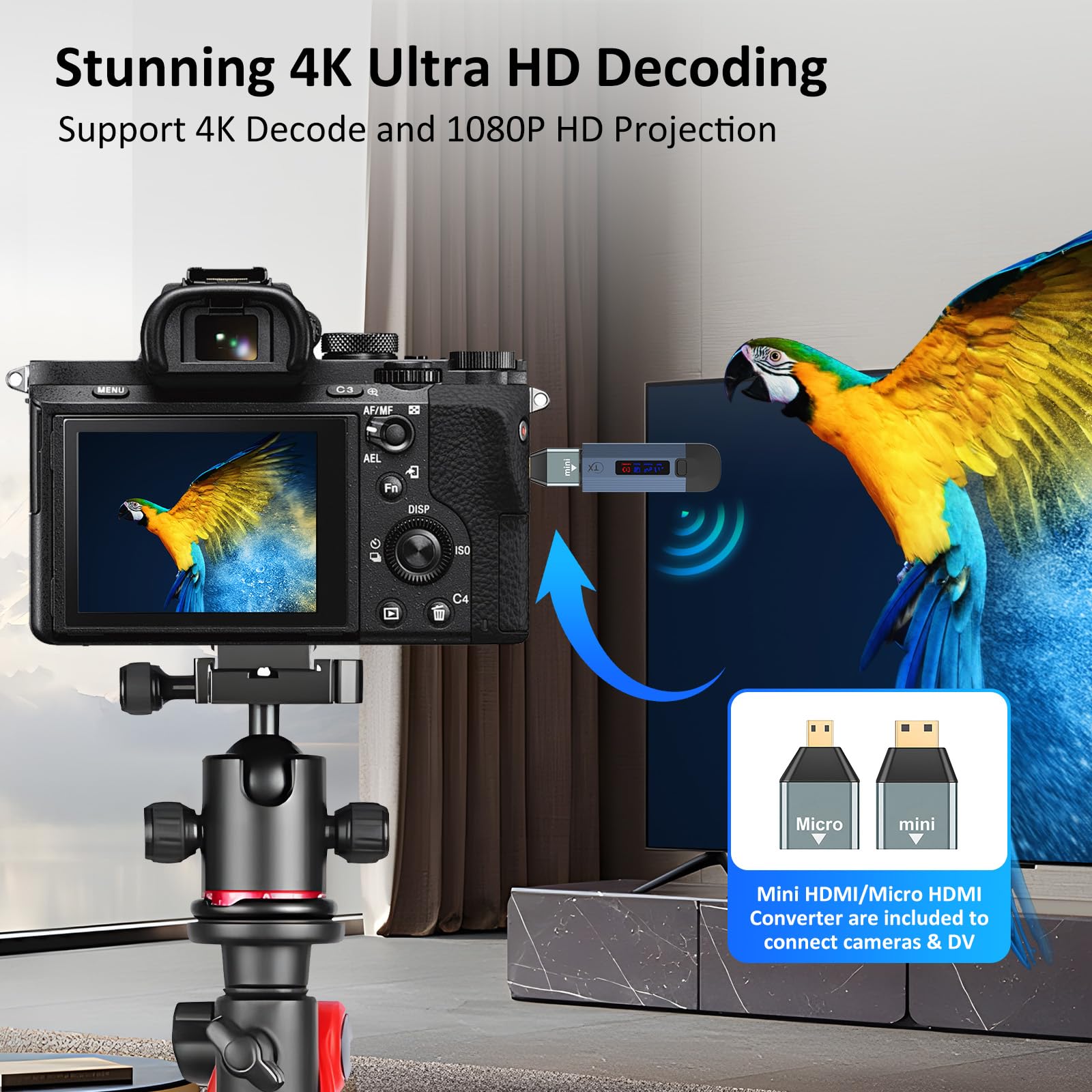 Bezprzewodowy nadajnik i odbiornik HDMI 4K, Plug & Play, przenośny, bezprzewodowy przedłużacz HDMI, metalowa obudowa z ekranem LED, bezprzewodowy transmiter HDMI i odbiornik, strumieniowe przesyłanie