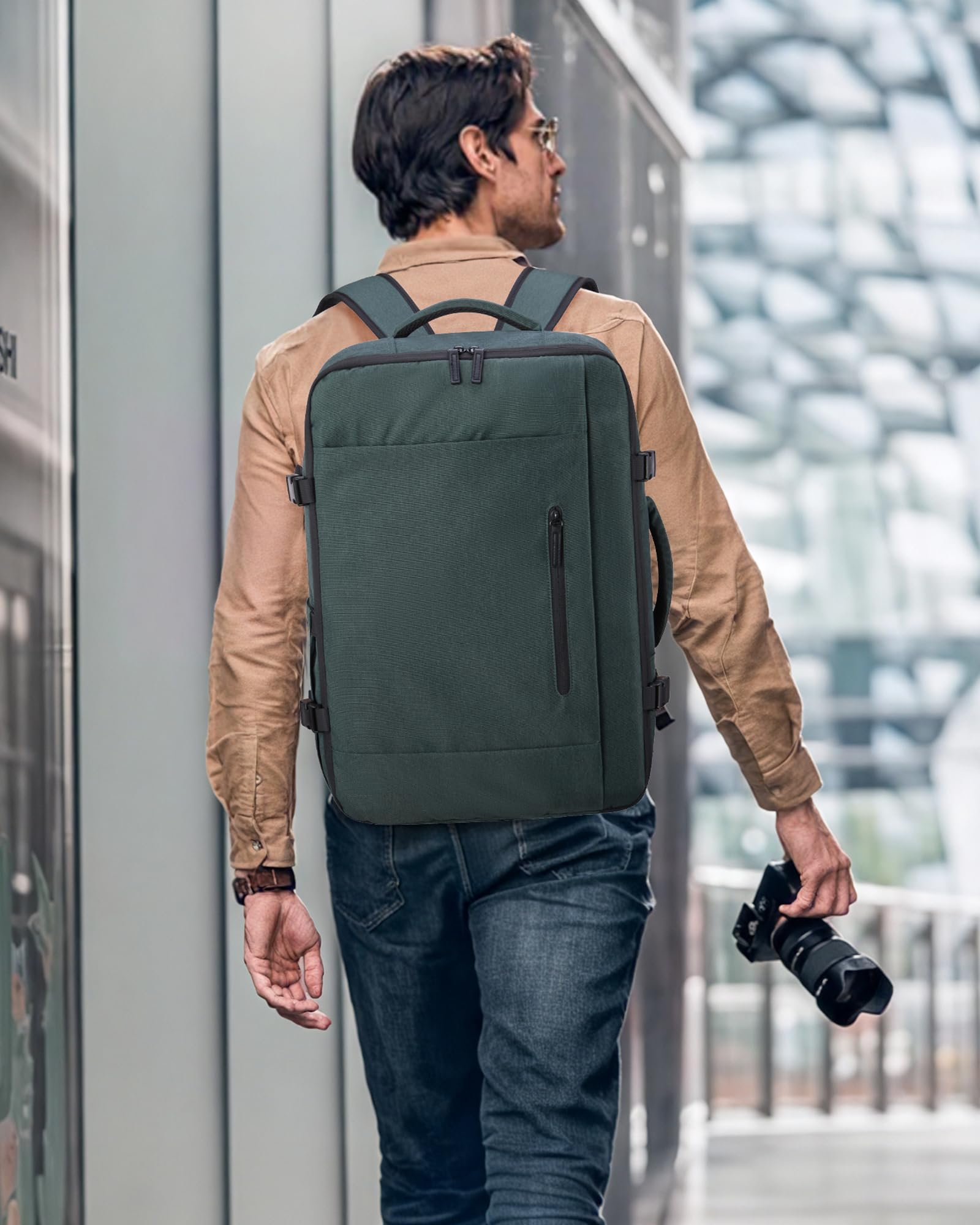LOVEVOOK Zaino per bagaglio a mano, grande zaino da viaggio da uomo e da donna, zaino da viaggio, borsa da viaggio, borsa da viaggio, borsa da lavoro, escursionismo, verde scuro, 17.3", Tradizionale