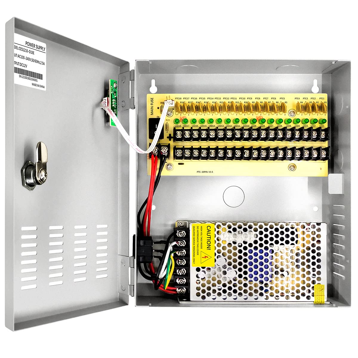 OOSSXX CCTV 18 Ports 18CH Output 10A Amp 12V DC CCTV Distributed Power Supply Box for Security Camera