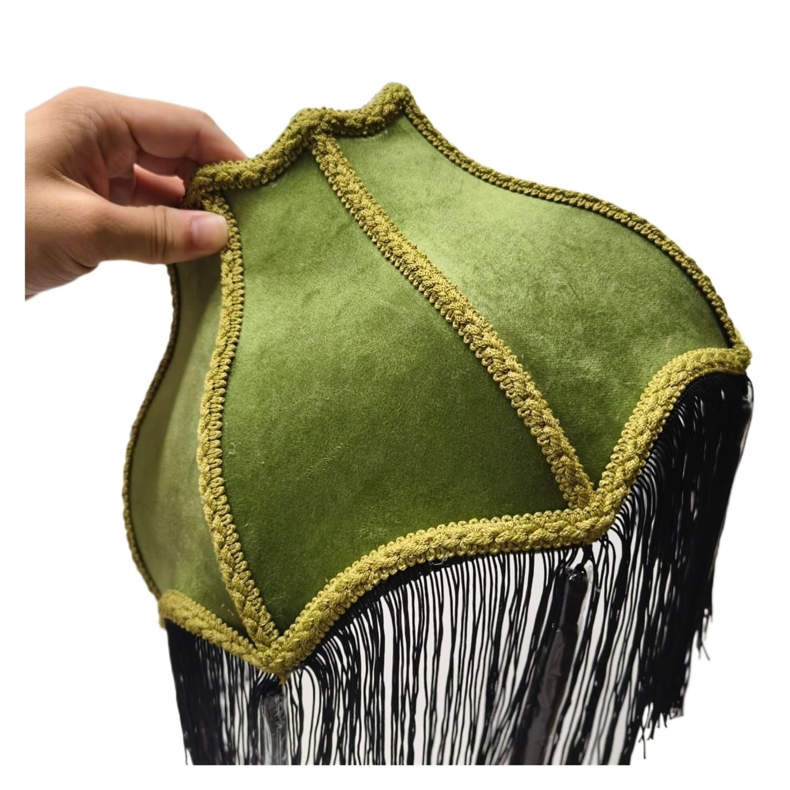 Lnnxsz Green Velvet Lamp Shade 1Pc Classic Victorian Style Bell Shape Scallop Large Velvet Lamp Shade With Tassels And Fringe (Midnight Black) For E26/E27(Green)