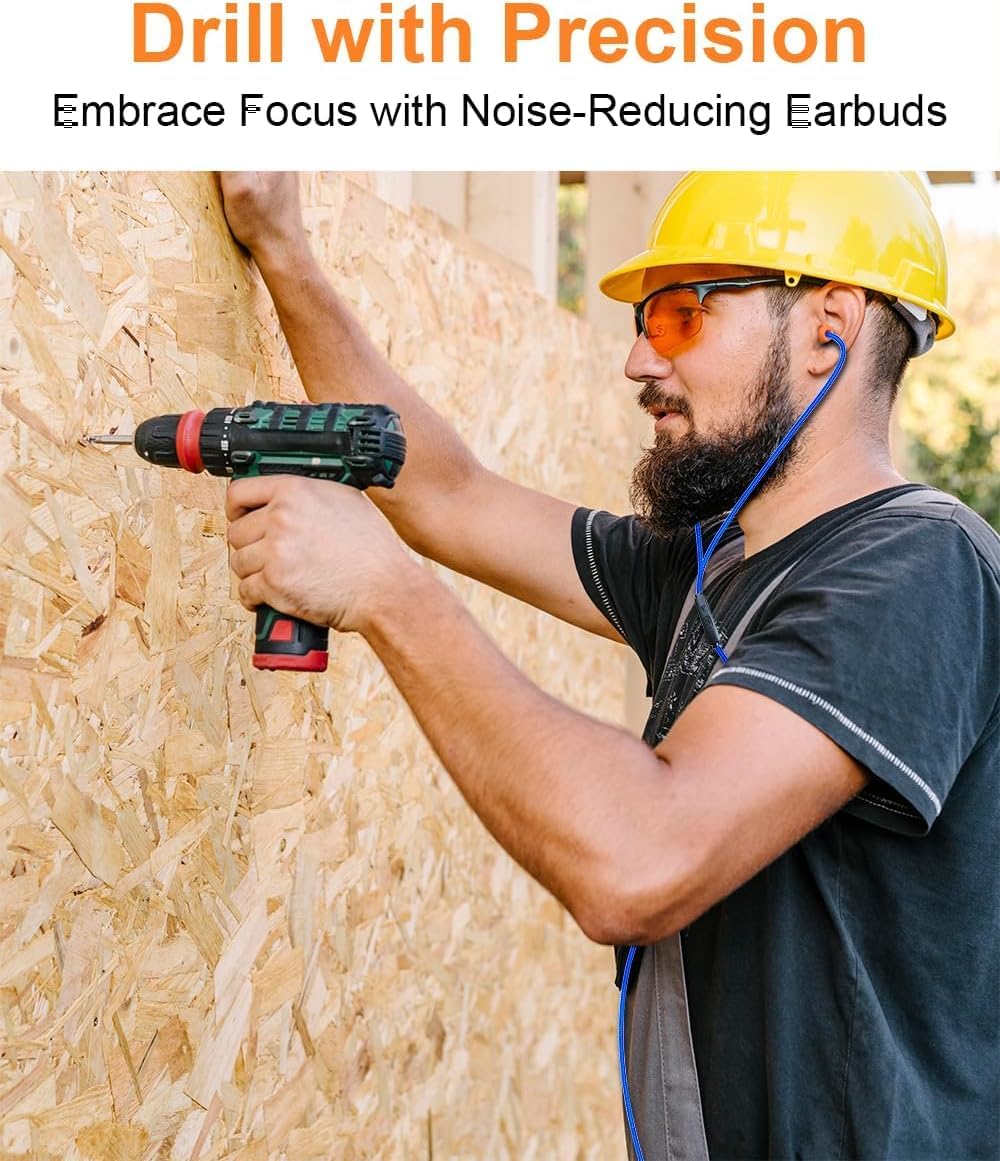 HomeSpot KR10C Work Earbuds, 27dB NRR, USB Type C Wired Headphones with in-line Control and Mic, Noise Reduction for Work Construction, Lawn Mowing
