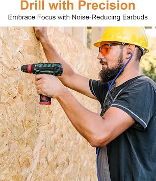 KR10C Work Earbuds, 27dB NRR, USB Type C Wired Headphones with in-line Control and Mic, Noise Reduction for Work Construction, Lawn Mowing