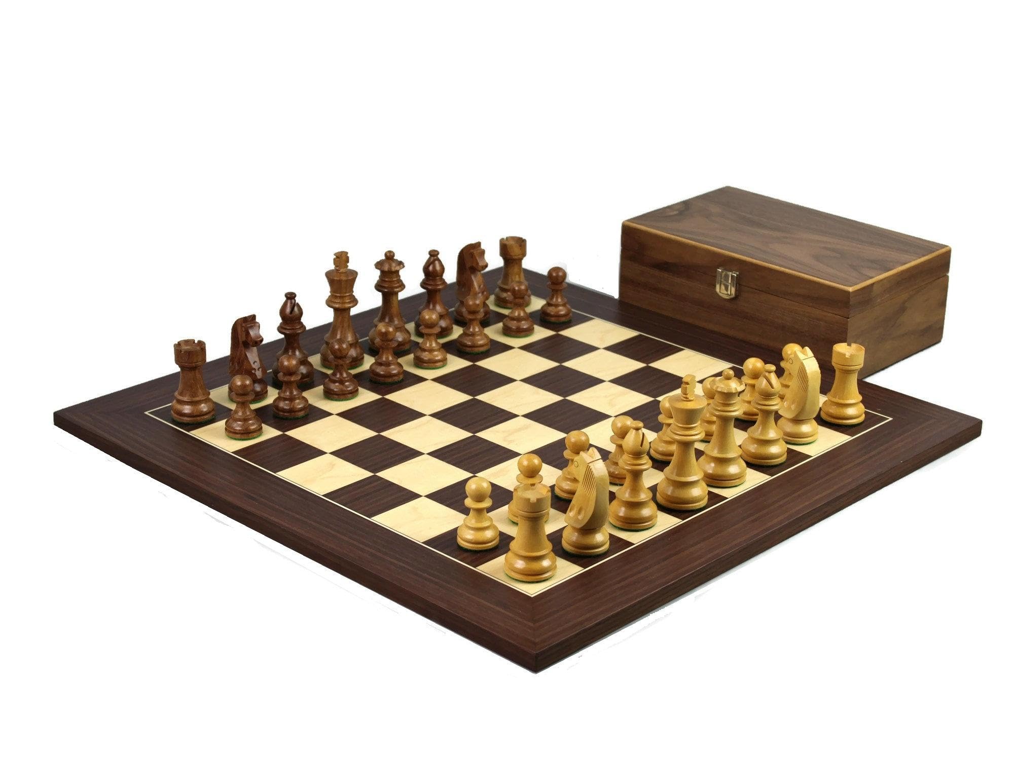 Set di scacchi in legno Macassar Board 20 pollici pesato Sheesham tedesco Staunton pezzi 3.75 pollici
