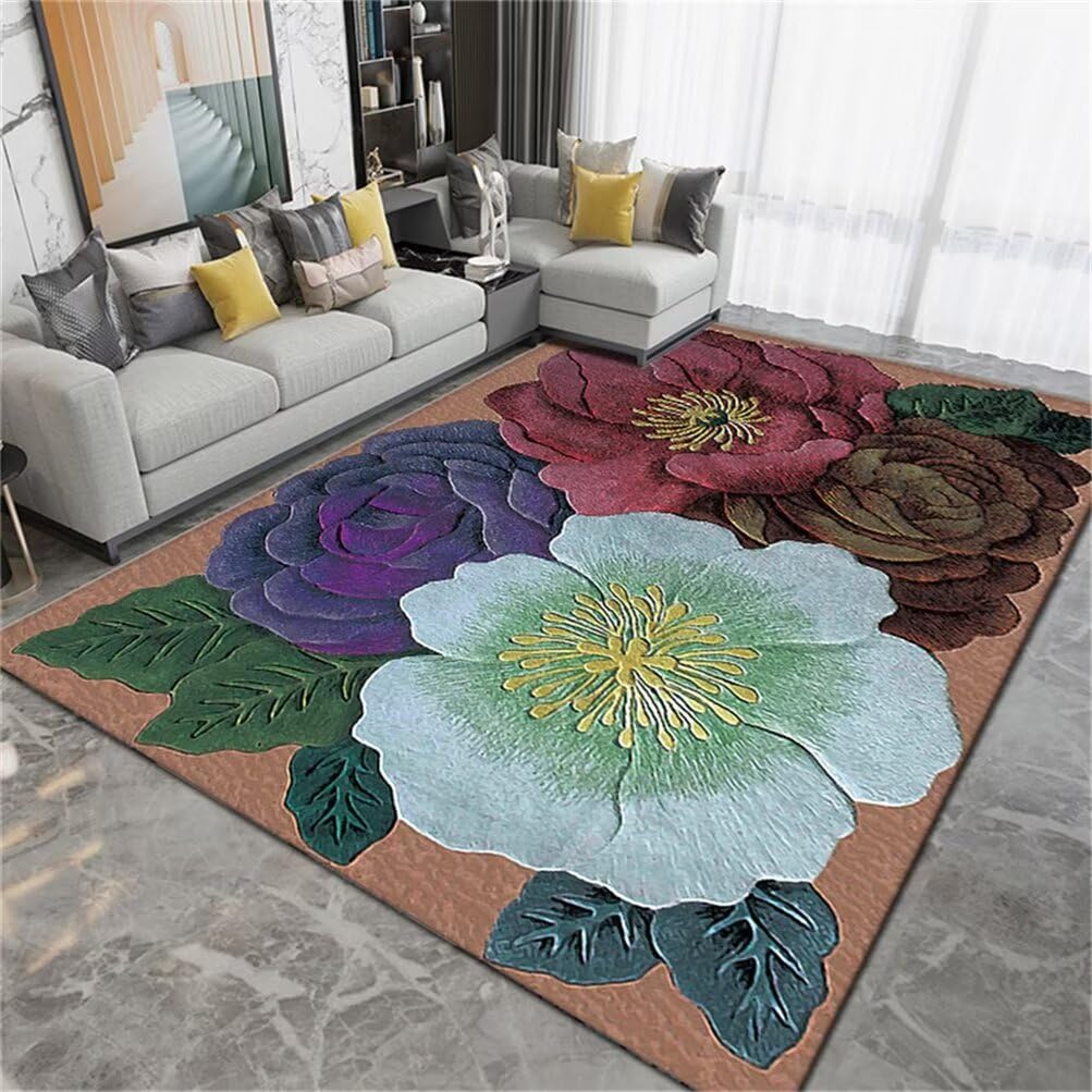 Tapis garçon vert grand sticker floral violet lavable salon 200x200