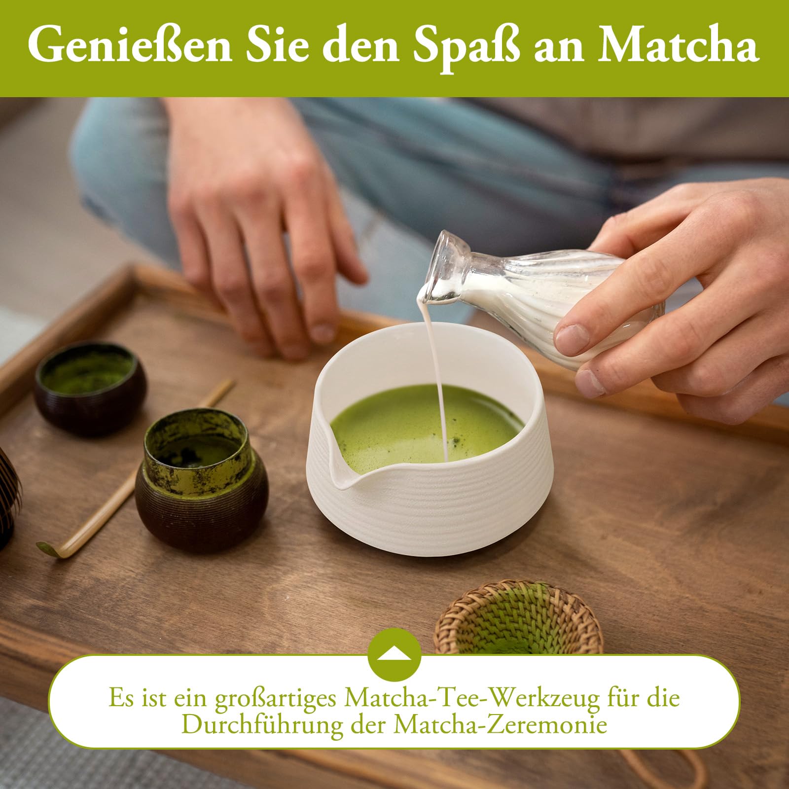 Colcolo Matcha Bowl aus Keramik, Matcha-Schüssel mit Ausguss Handgefertigt 560 ml, Traditionelle Japanische Keramik-Matcha-Schale für Teestoom Kitchen Matcha Latte Familienfreund, Weiß