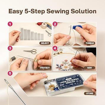 CLEANGOR 70Pcs Sewing Needle Set, 7 Size Large Eye Hand Sewing Needles Kit