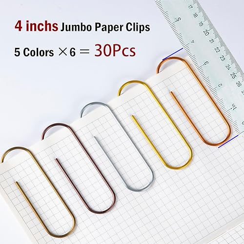 Miniatura 2 de Clips de papel grandes de 4 pulgadas, 30 clips de papel jumbo de 3.937 in de metal multicolor gigantes, clips de papel recubiertos de vinilo extra