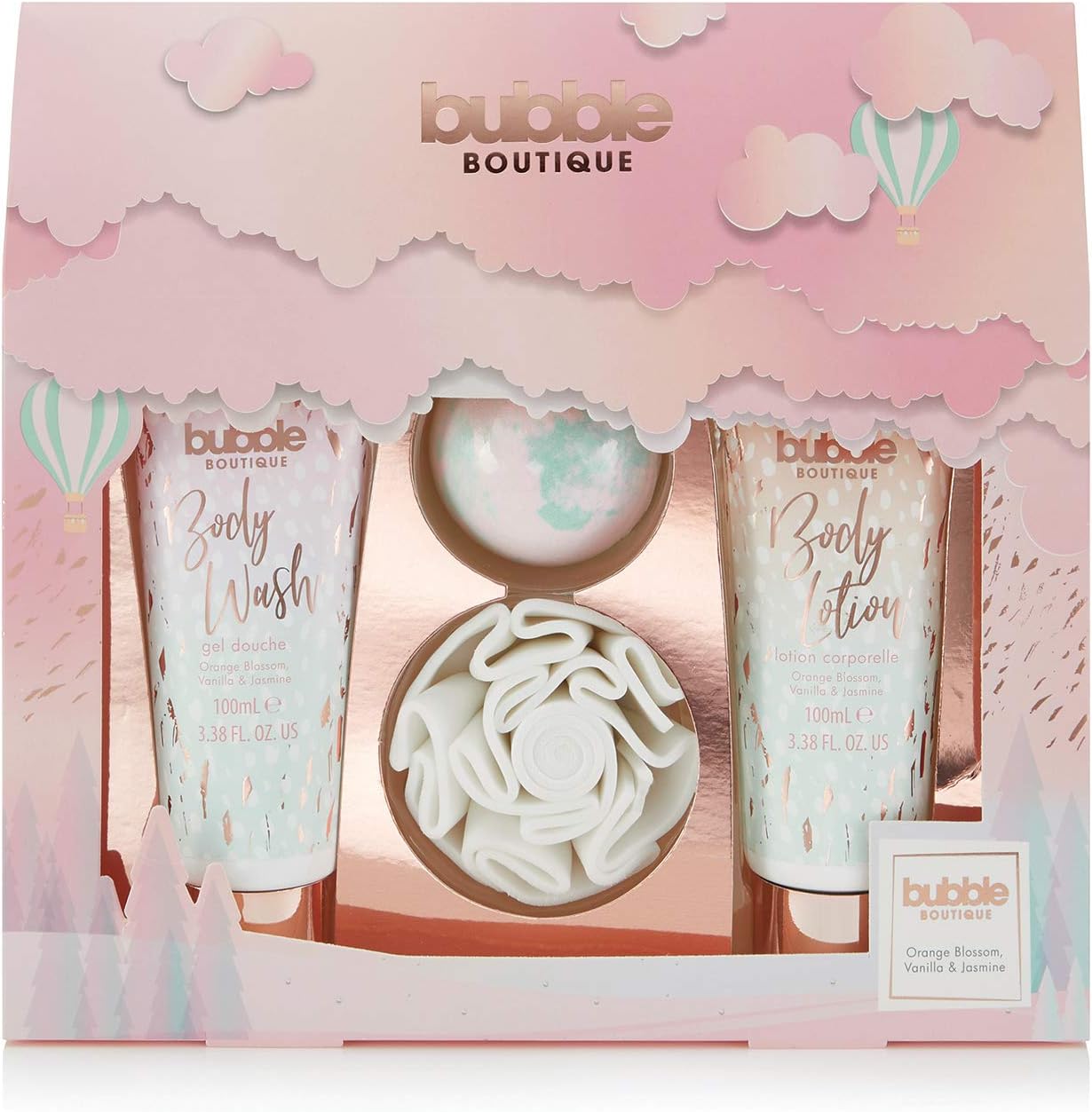 Style & GraceBubble Boutique Gift Of The Glow - Shower Flower, 80g Bath Fizzer, 100ml Body Lotion, 100ml Body Wash
