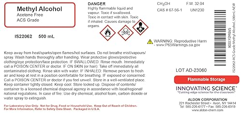 Miniatura 2 de ALDON Innovating Science - Alcohol metílico grado ACS, 16.9 fl oz (16.9 onzas), alcohol metanol, colección química curada, fabricada en los Estados